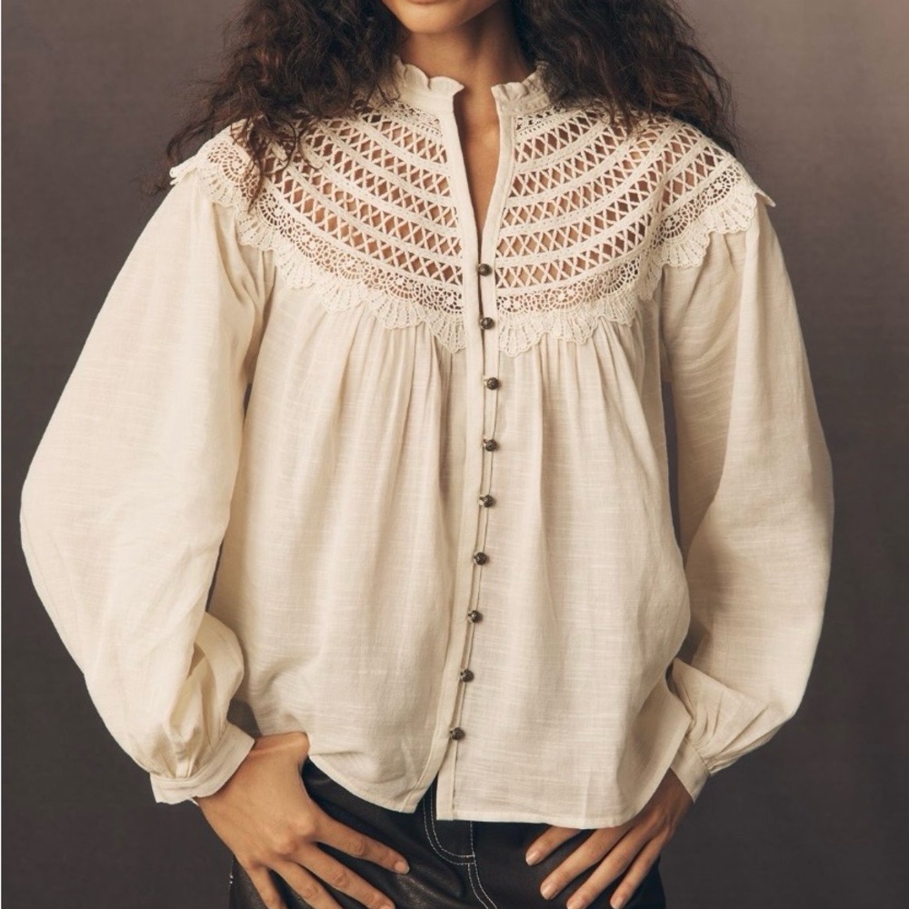 Anthropologie Pilcro Lace Yoke Peasant Blouse Medium NWT